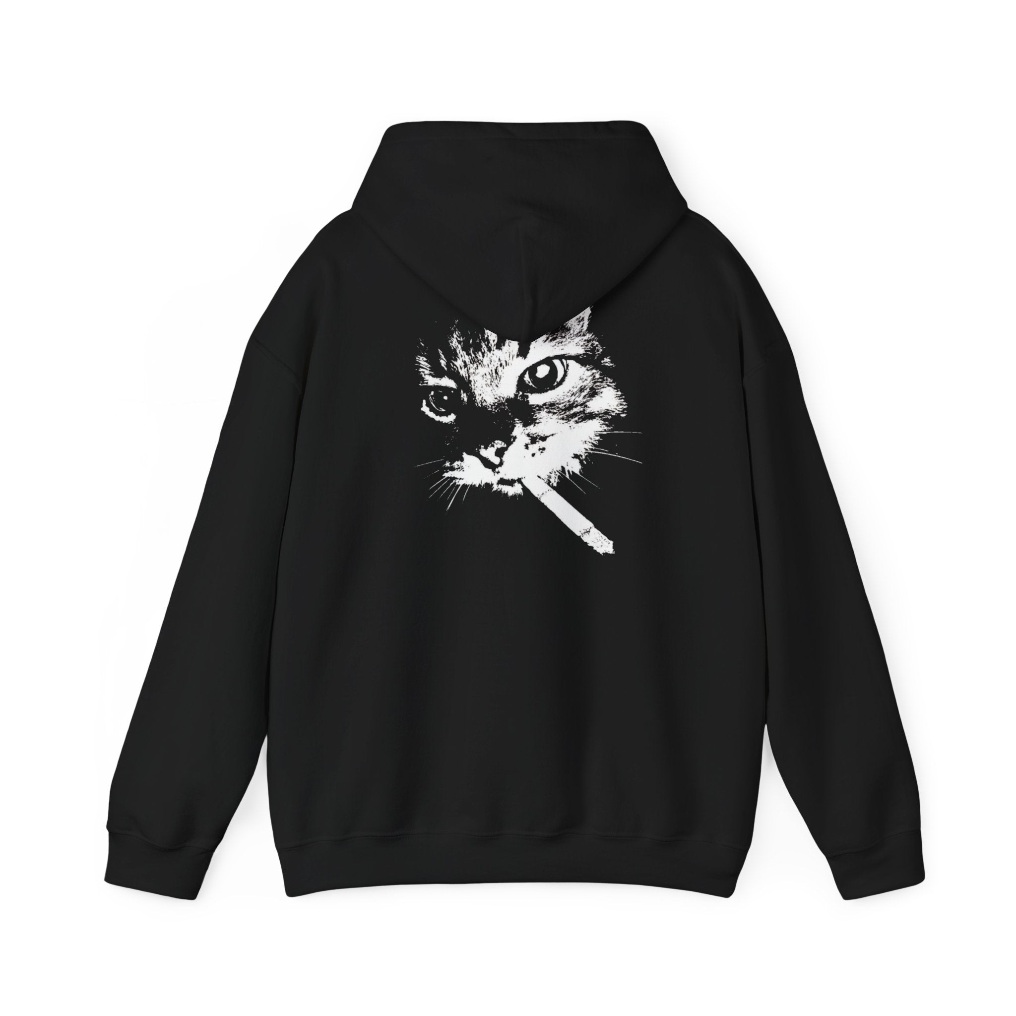Cat Smoking Hoodie - Retro Grunge Cat Face Graphic Pullover