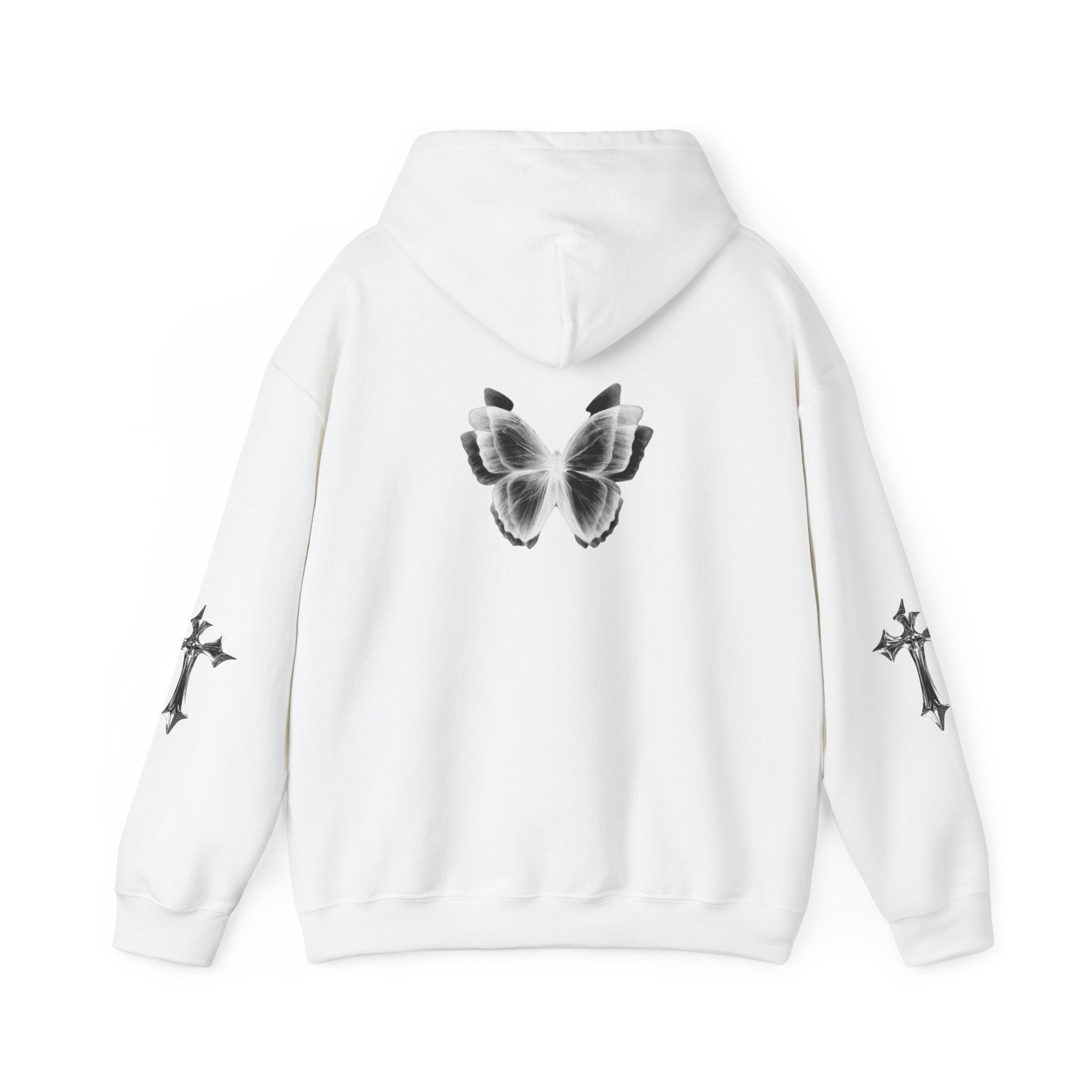 Butterfly Cross Hoodie — Monochrome Gothic Butterfly Sweatshirt