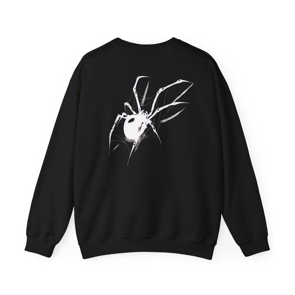 Spider Sketch Crewneck Sweatshirt — Minimal White Spider Back Graphic