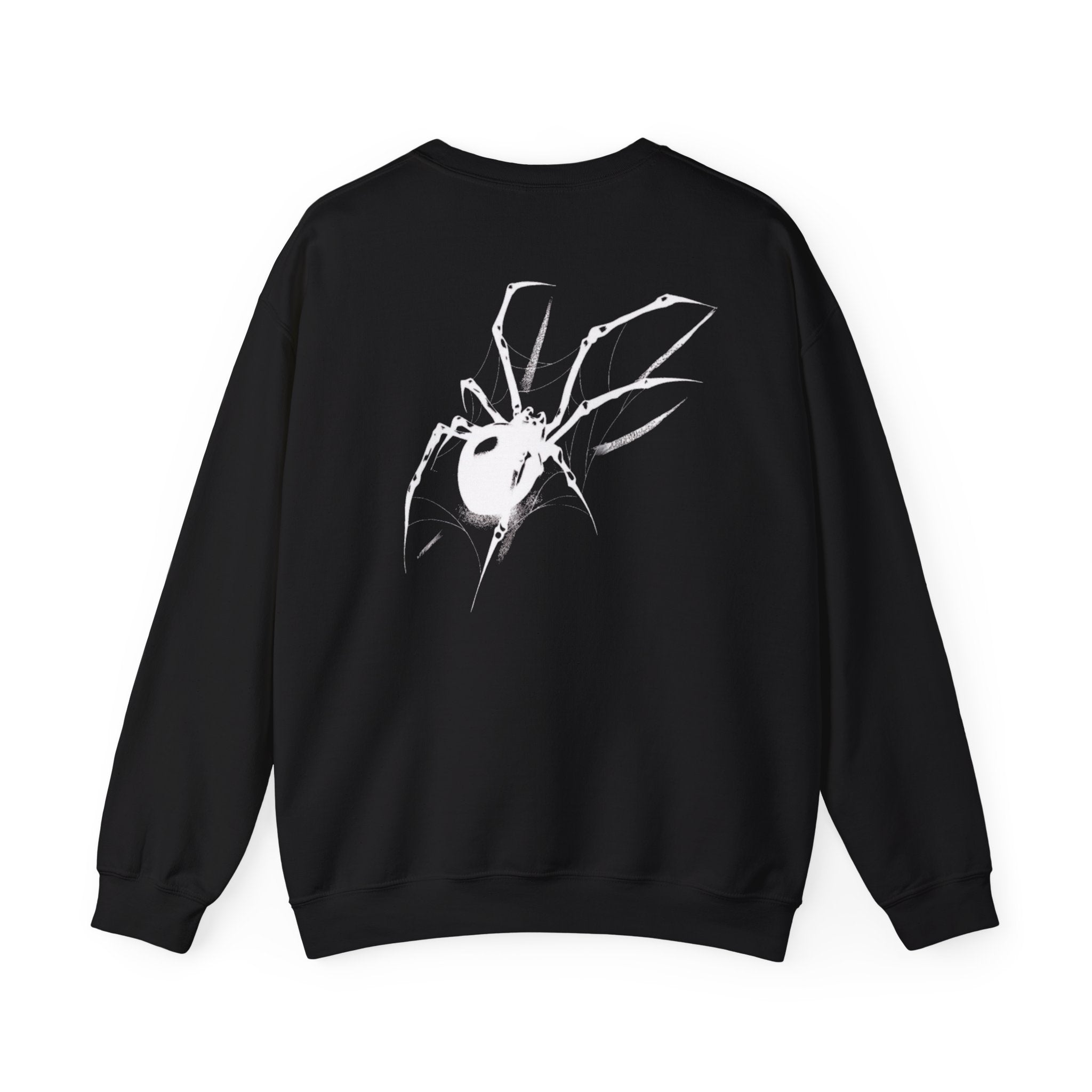 Spider Sketch Crewneck Sweatshirt — Minimal White Spider Back Graphic