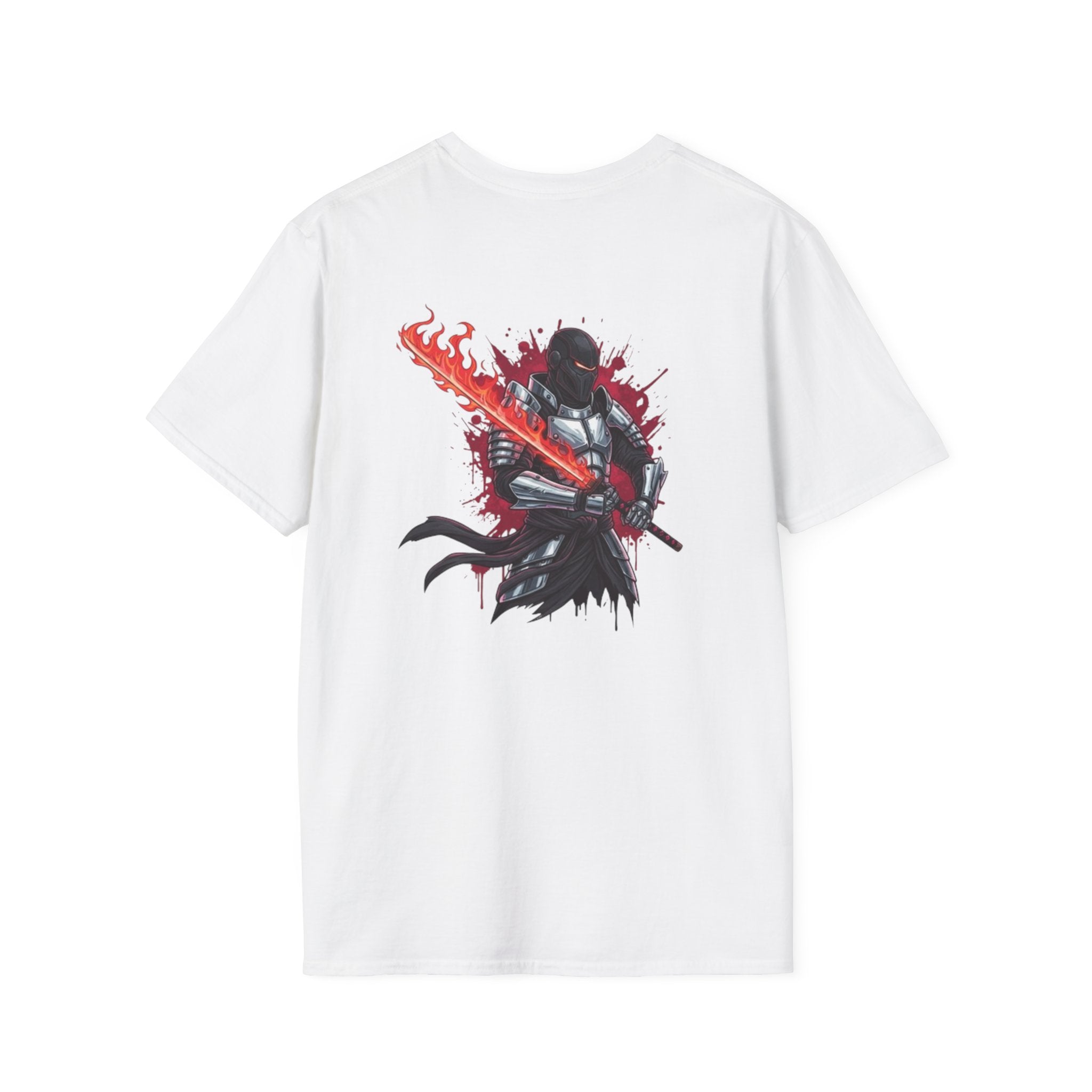 Knight Warrior T-Shirt — Dark Samurai with Flaming Sword Graphic
