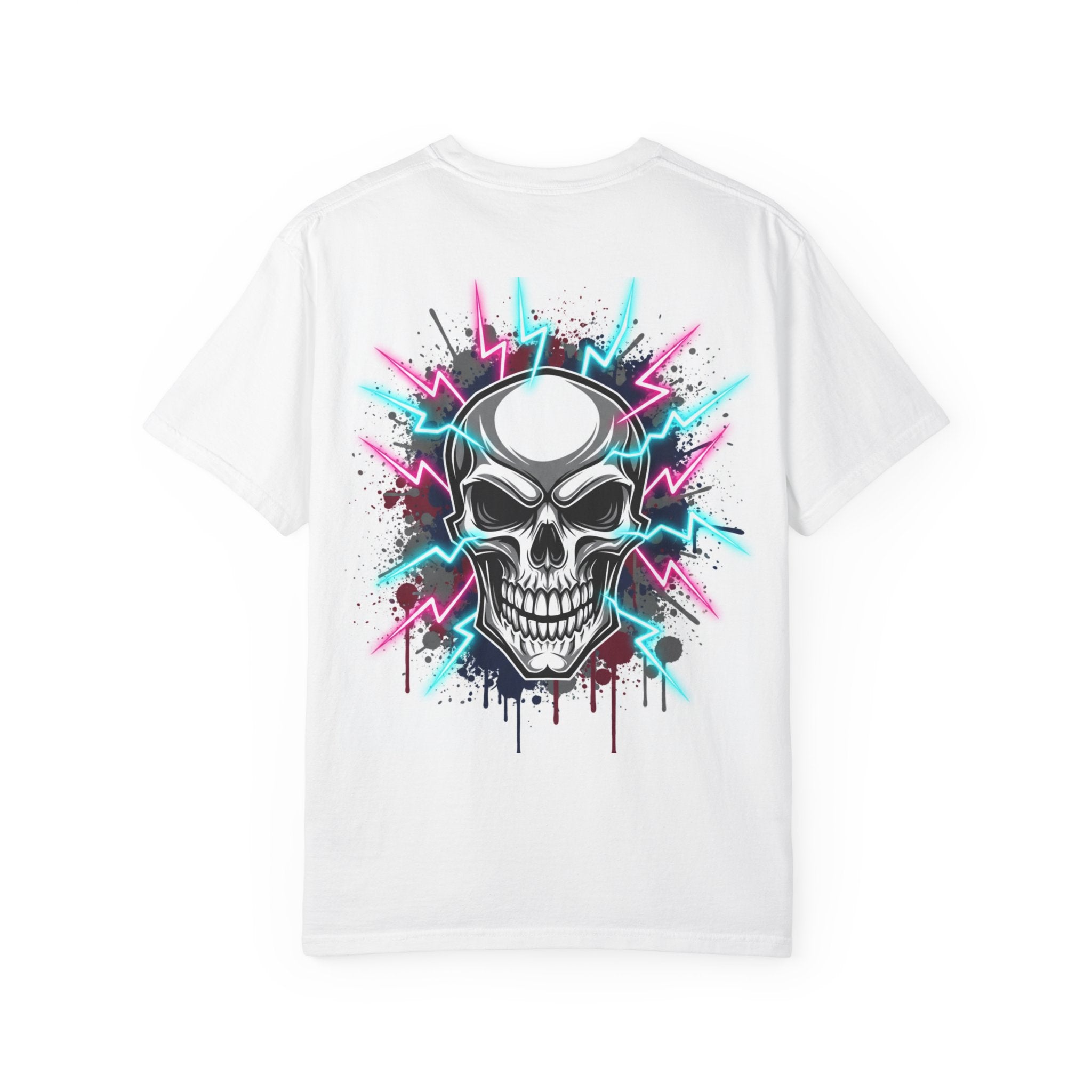 Skull Lightning Graphic T-Shirt — Neon Skull Back Print