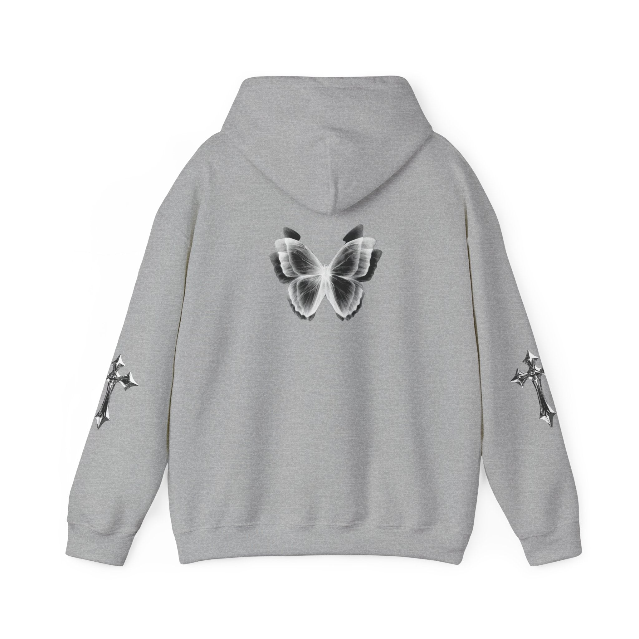 Butterfly Cross Hoodie — Monochrome Gothic Butterfly Sweatshirt