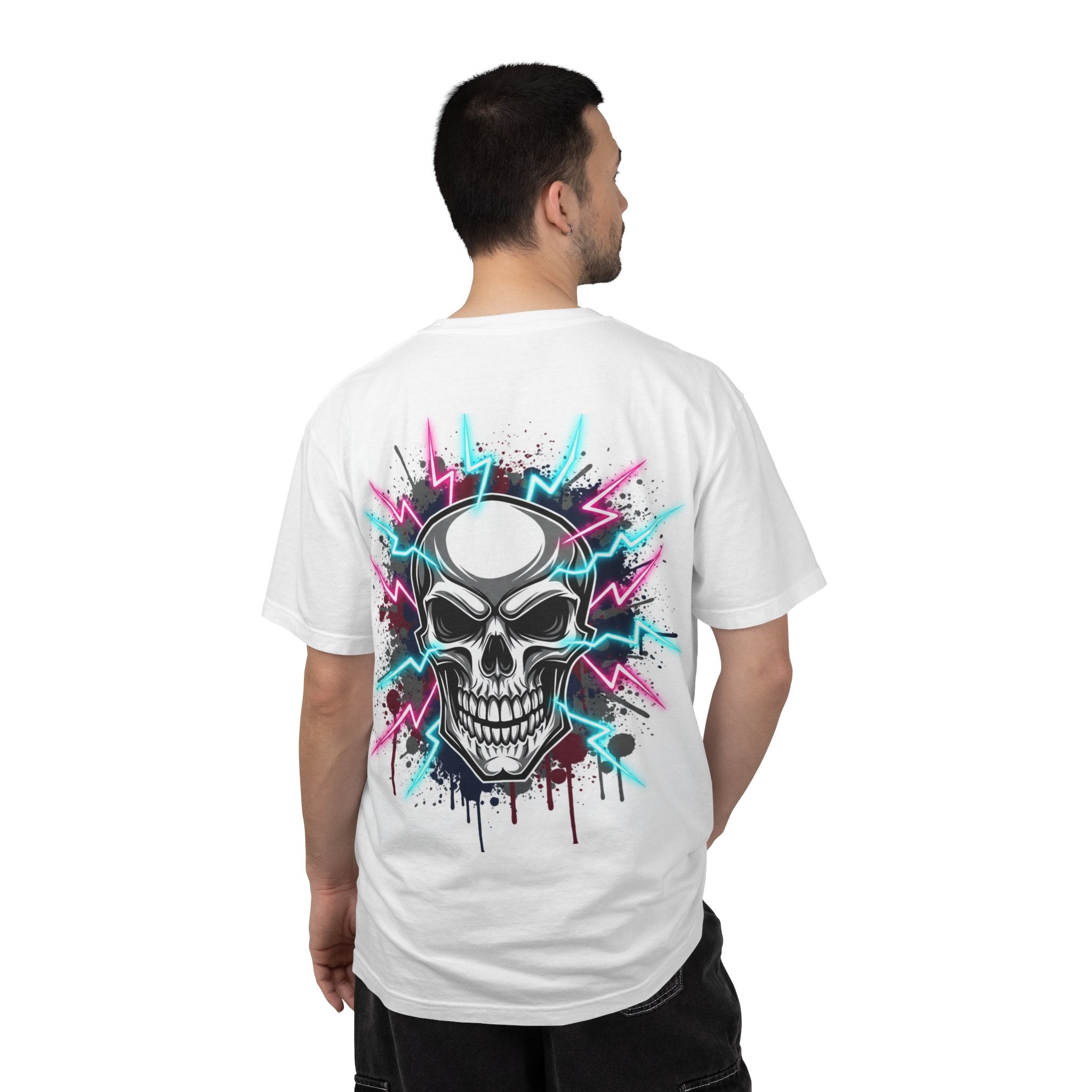 Skull Lightning Graphic T-Shirt — Neon Skull Back Print